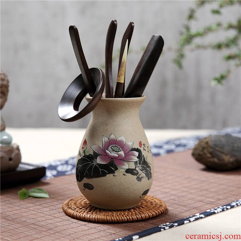 Qiao mu QGZ kung fu tea tea tea tea tray machine accessories coarse pottery ebony wood 6 gentleman suit tea spoon