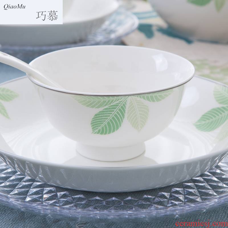 Qiao mu dishes suit household contracted small pure and fresh and jingdezhen tableware suit to use chopsticks dishes ipads China continental plate