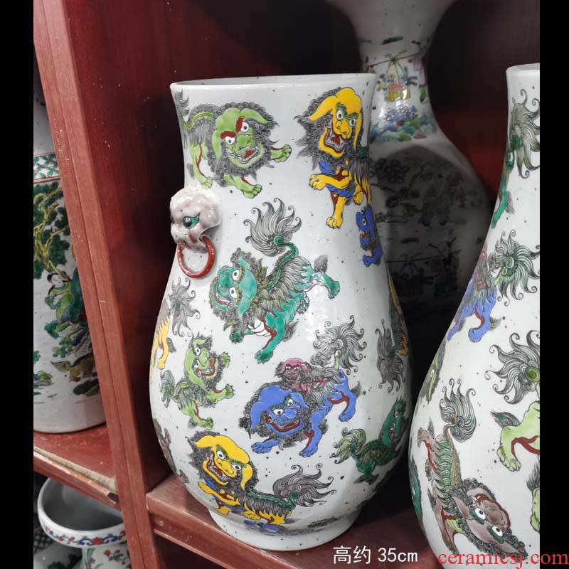 Jingdezhen pastel cranes vase lion pastel colors antique vase fish algae lines 40 high peacock 30 to 35