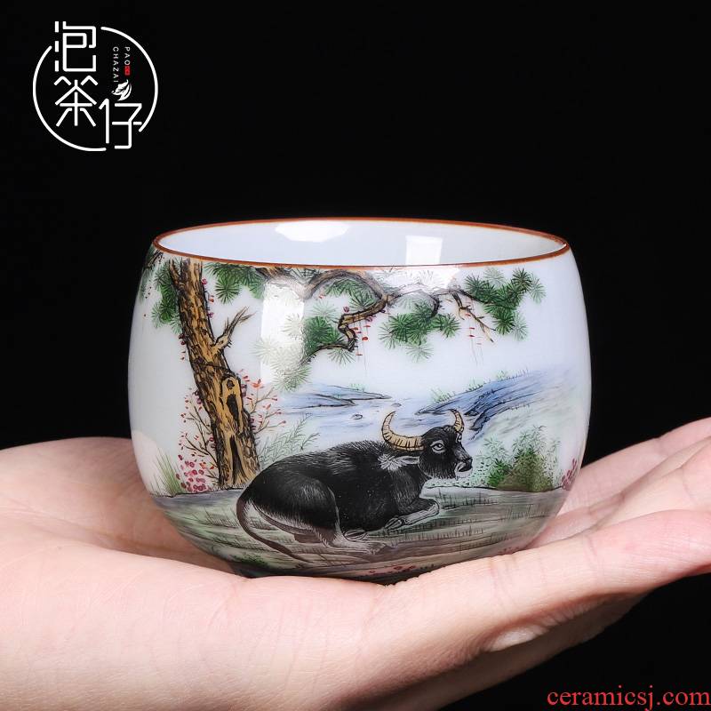 Jingdezhen pure manual hand - made teacup master cup zodiac cattle benmingnian presents personal single cup sample tea cup
