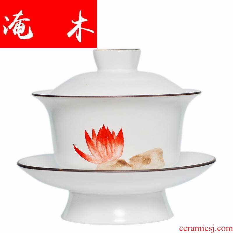Submerged wood jingdezhen hand - made ceramic tureen white porcelain three tureen large household kung fu tea tea cups worship