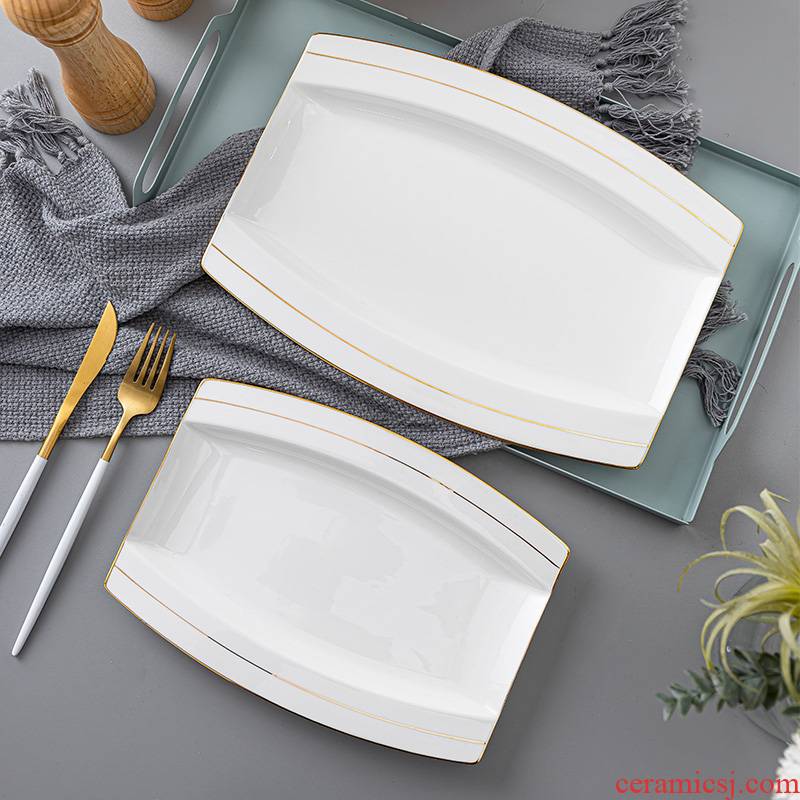 Jingdezhen porcelain household Jin Bianyu ipads plate household new creative rectangle ceramic dish of steamed fish dish