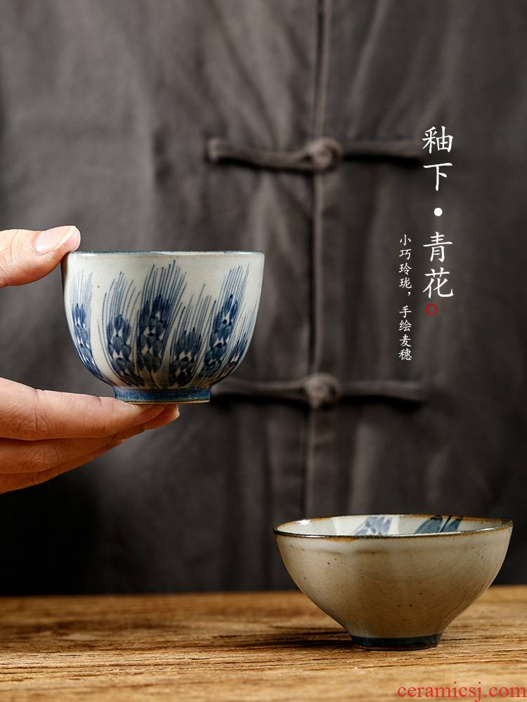 Hand was kung fu tea master cup single CPU jingdezhen blue and white pure manual sample tea cup tea only clay