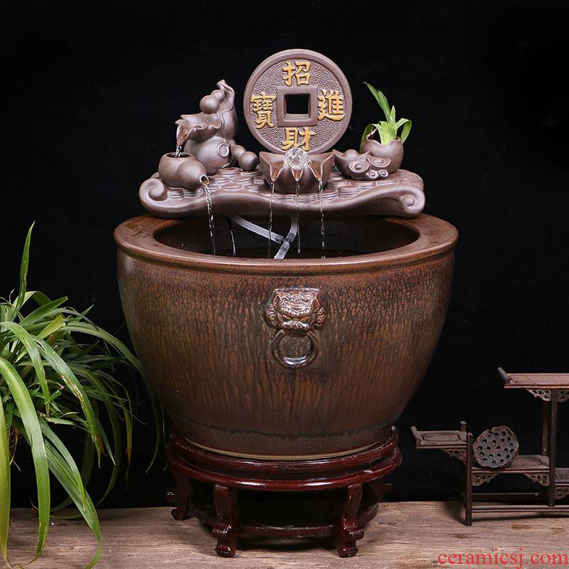 Jingdezhen ceramic water tank brocade carp goldfish bowl lotus the yard landing furnishing articles lucky lion ear and cylinder
