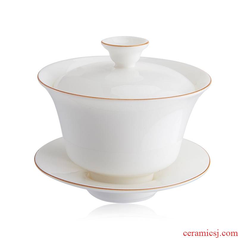 Qiao mu white porcelain only three tureen jingdezhen manual paint kung fu tea set three cups fort white bowl