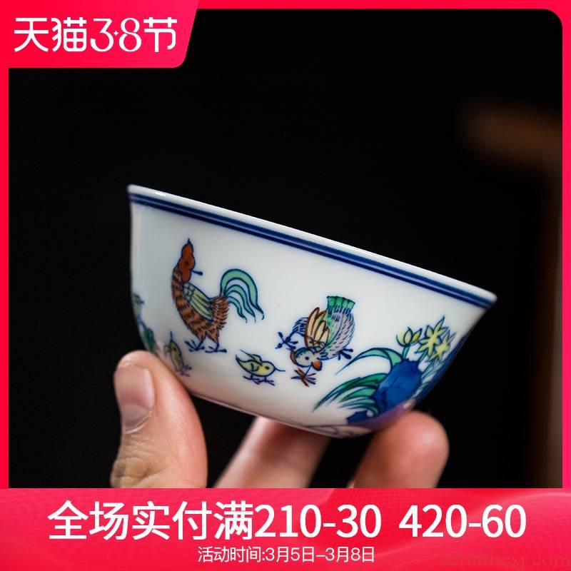 Hand - made color bucket cylinder cup chicken jingdezhen ceramic sample tea cup imitation doucai pastel masters cup bowl