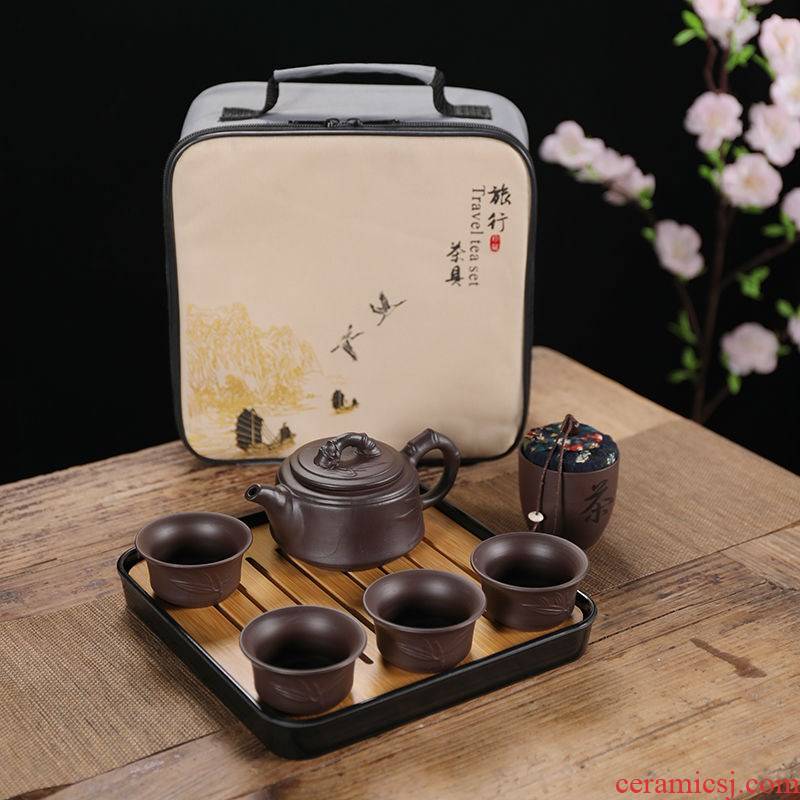 Kung fu tea set travel zisha teapot ceramic tea set contracted a complete set of tea cups to receive bag portable bag tea tray