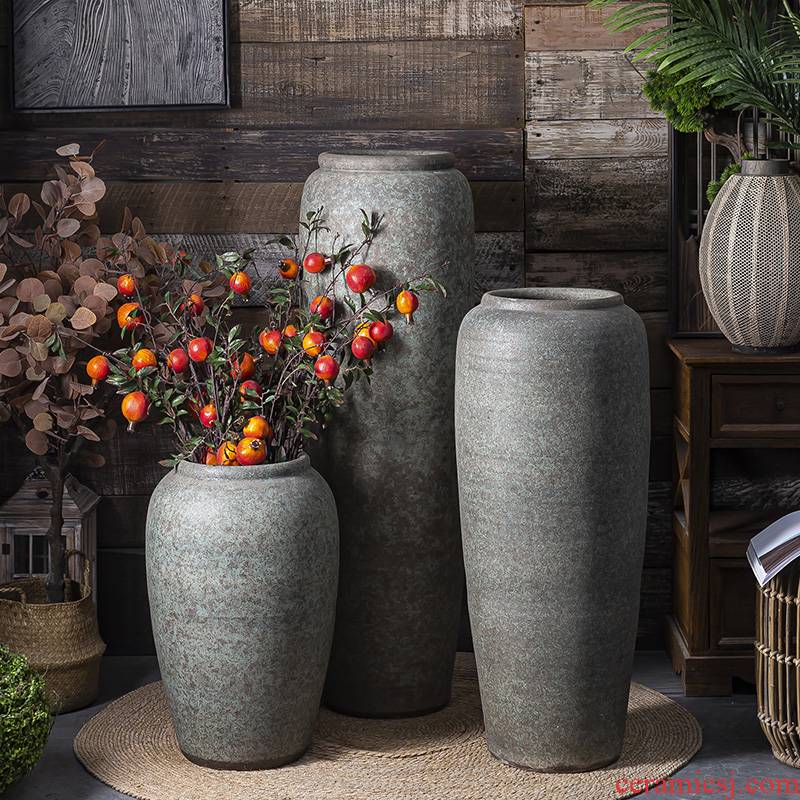 Jingdezhen ceramic coarse pottery landing big dry flower is placed to restore ancient ways I and contracted sitting room TV cabinet vase flowerpot