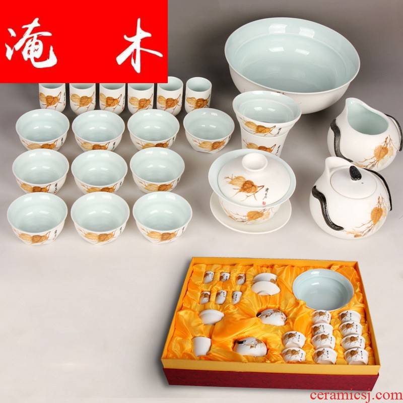 Flooded wood and exquisite jade snow kung fu tea set household contracted Japanese ceramics tureen mercifully cup pot office