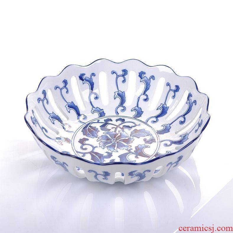 King 's blue and white porcelain of jingdezhen ceramics creative modern fruit compote hollow out water Lou diao empty fashion
