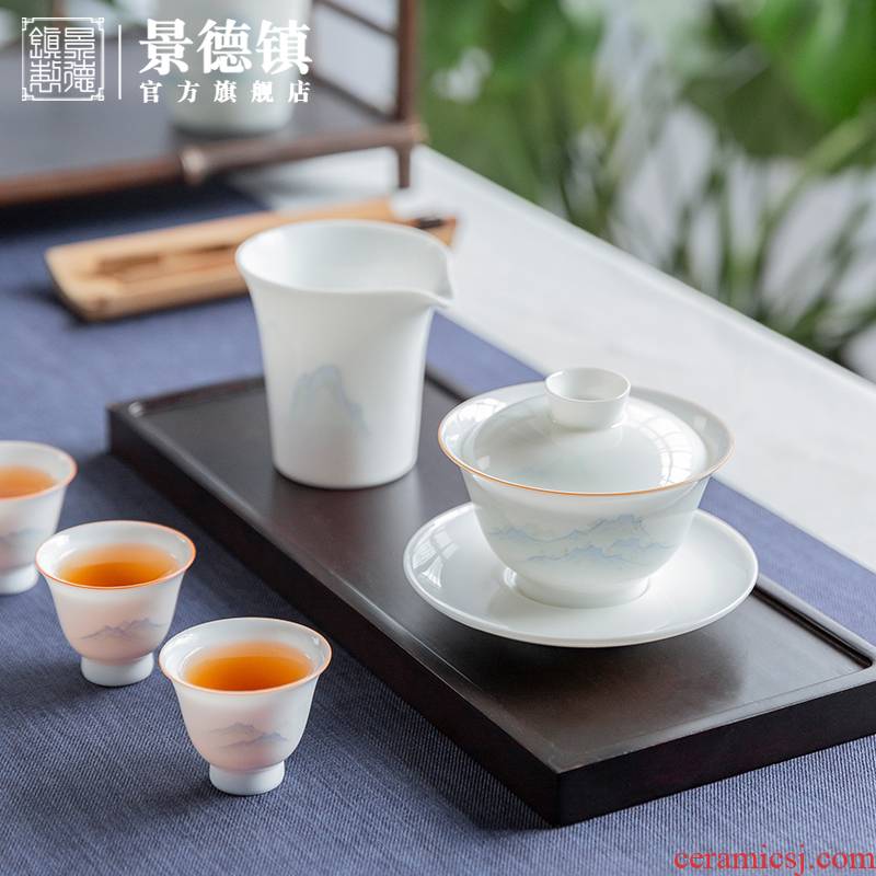 Jingdezhen flagship store checking ceramic tea sets tureen tea cups household tea tea tea set gift boxes