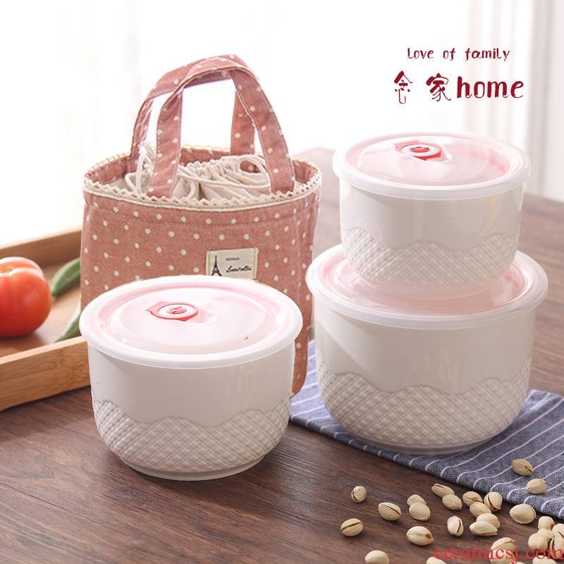 Household preservation bowl with cover large three - piece microwave special ceramic bowl single refrigerator sealing bowl bag in the mail