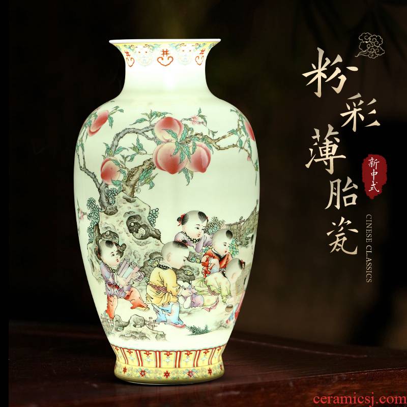 Jingdezhen ceramics powder enamel vase furnishing articles household decorates sitting room home rich ancient frame handicraft decoration arranging flowers
