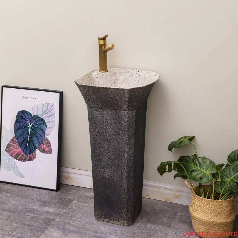 Retro one - piece floor pillar basin is suing garden ceramic lavatory industrial basin of wash one household wind on the balcony
