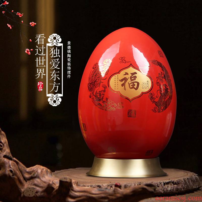 Jingdezhen modern home decoration red red glaze vase longfeng everyone egg Chinese pottery and porcelain decorative furnishing articles