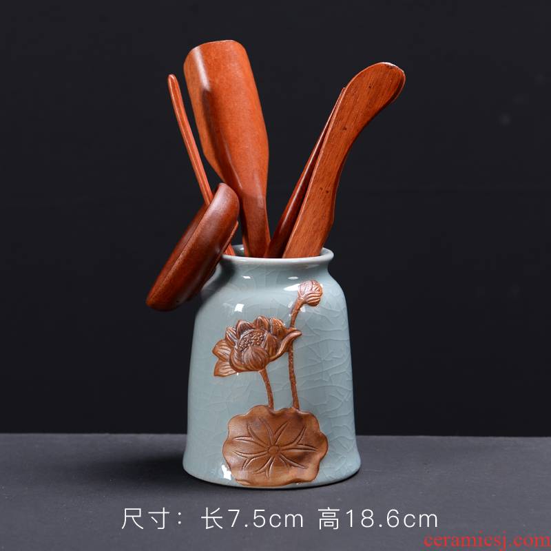Ebony wood tea six gentleman 's suit household kung fu tea accessories ceramics detong ChaZhen ChaGa tea spoon