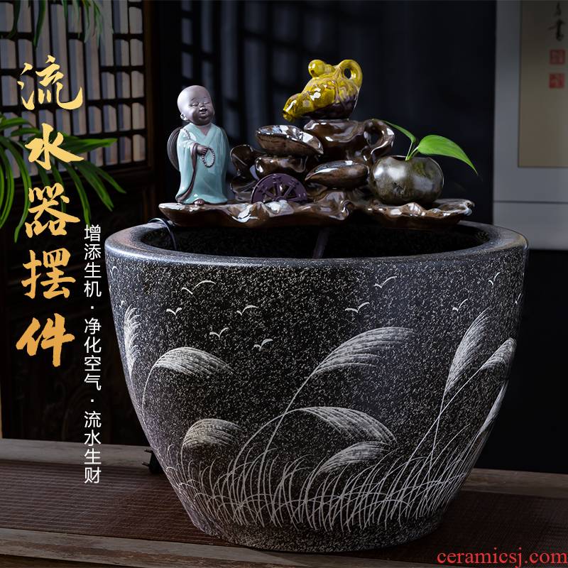 Jingdezhen ceramics tank when the little novice monk water fountain large floor furnishing articles zen cycle landscape ornaments
