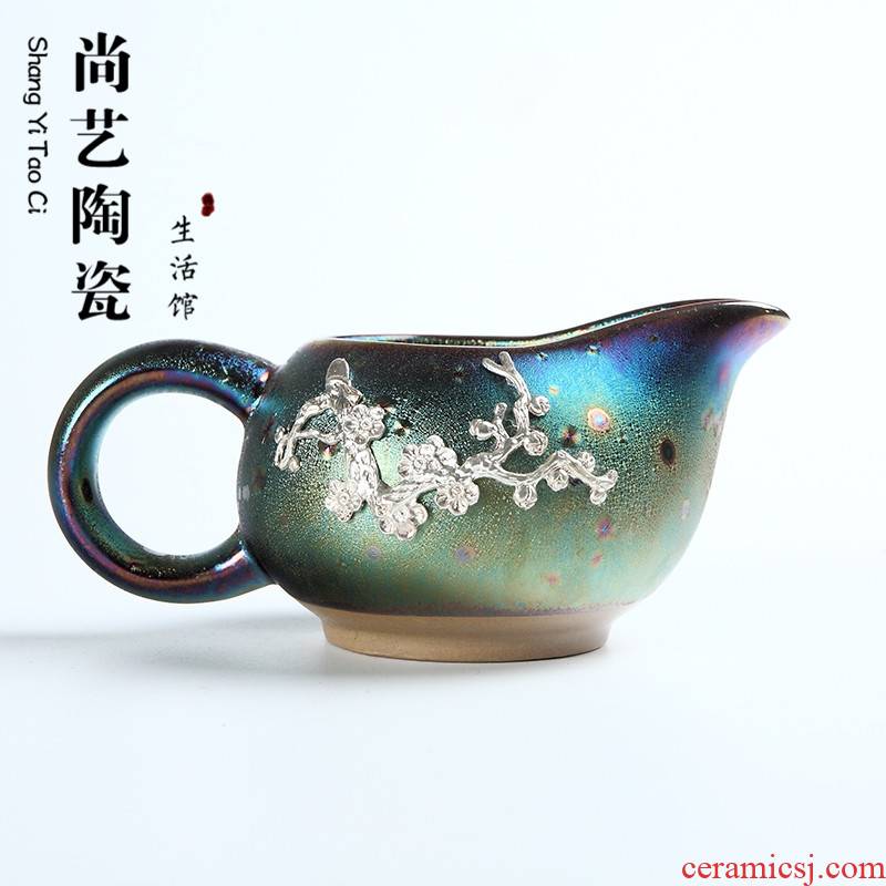 Taiwan up temmoku 7 see colour with silver ceramic fair keller and large tea points sea tea, kungfu tea accessories