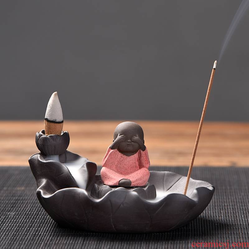 Hui shi backflow censer creative purple lotus little monks there are ceramic furnace home office tea pet furnishing articles
