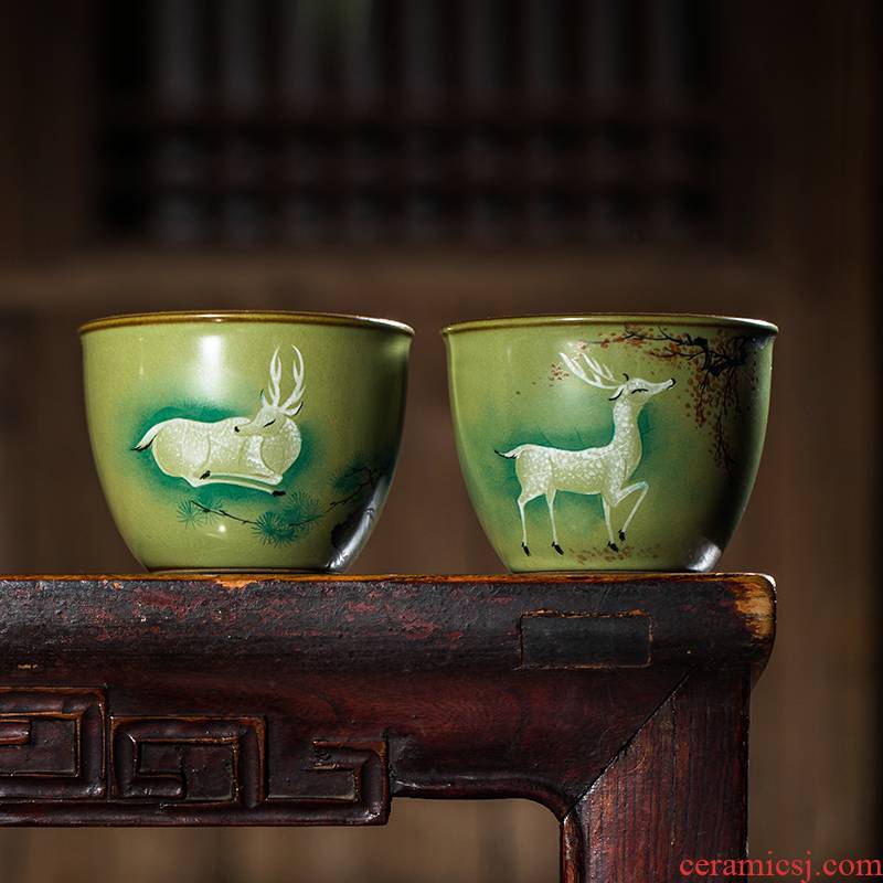 Owl up jingdezhen manual hand - made ceramic tea set to open the slice your up glaze kongfu master cup single cylinder cup tea cup