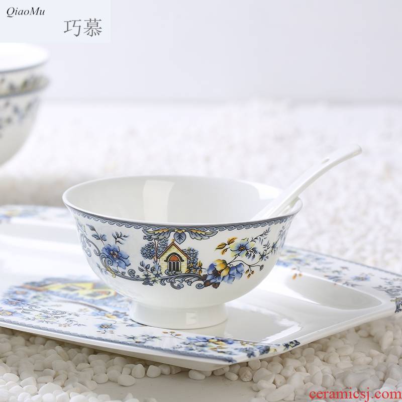 Qiao mu dishes suit household Chinese jingdezhen glair ipads porcelain tableware suit ceramic bowl dish bowl chopsticks combination