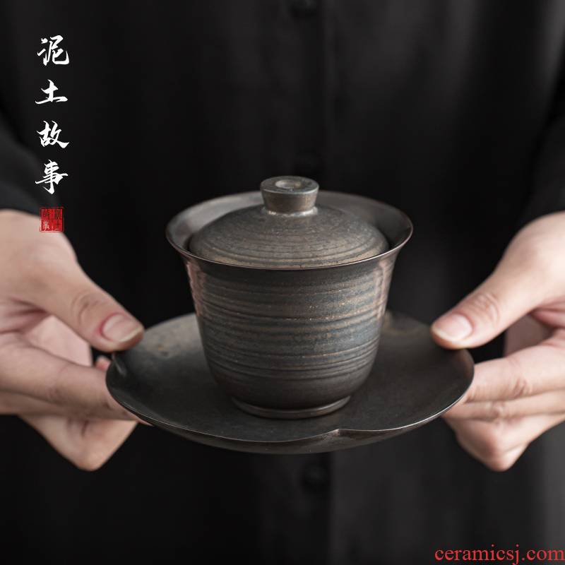 Only three to use hand grasp tureen manual thin tire cover cup defence hot bowl of kung fu tea tea ware ceramic bowl