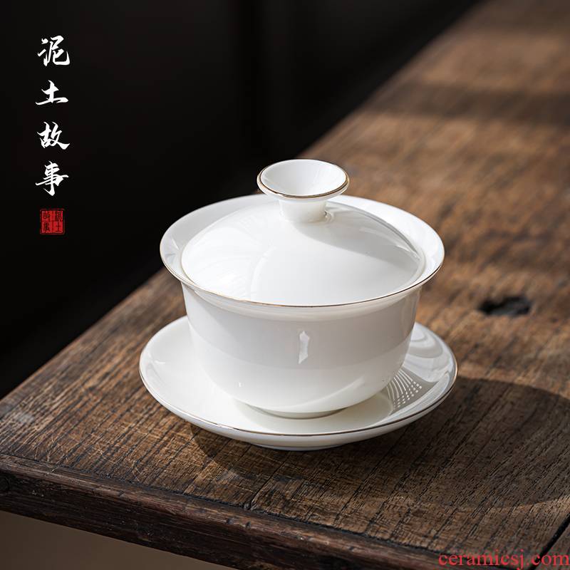 Small white porcelain only three tureen dehua suet jade white porcelain tea bowl of a single cup bowl tureen individual