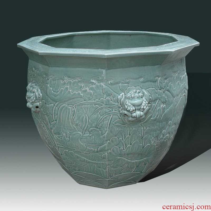 Jingdezhen anise steller porcelain crack relief VAT archaize celadon porcelain crack VAT relief porcelain