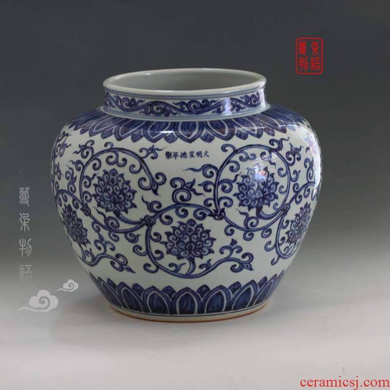Yuan and Ming blue and white tie up branch lotus jingdezhen porcelain jar of hand - made of Yuan blue and white lotus flower big jar of classic blue and white pot