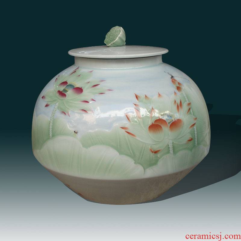 Jingdezhen high - grade hand - made caddy fixings large tea jars of fashion beautiful porcelain rice storage tanks