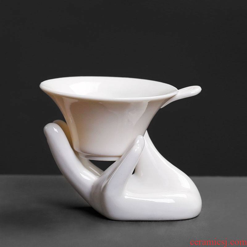 Tea strainer individuality creative lovely jade hand base ceramic Tea set household accessories white porcelain Tea filter)