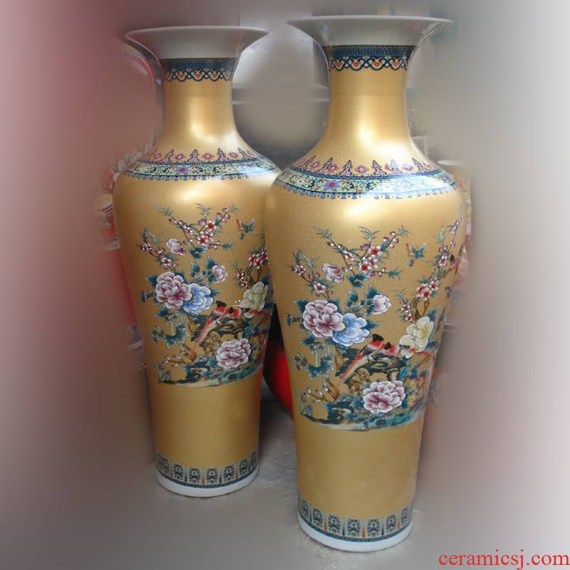 Jingdezhen yellow golden color porcelain vase painting of flowers and material to 1 meter high porcelain vase