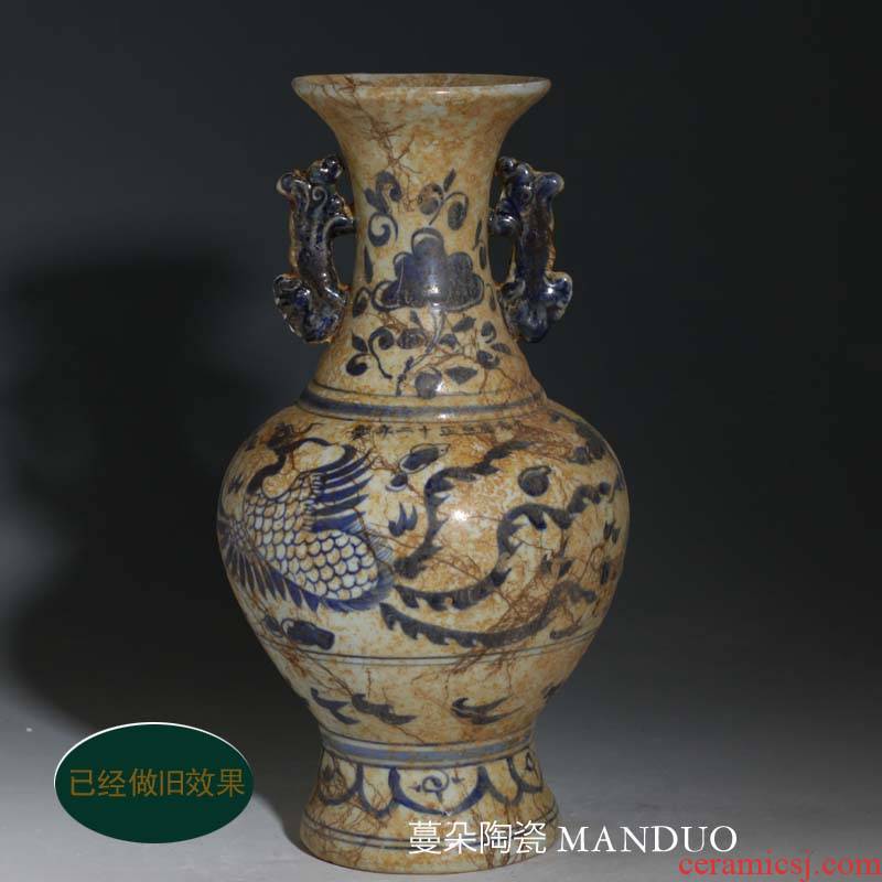 Jingdezhen high imitation of the yuan dynasty blue and white ears do old vase high imitation of the yuan dynasty porcelain vase vase mesa of my ears