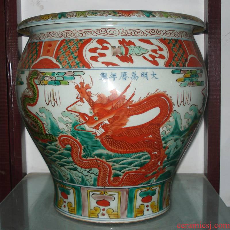 Ming jiajing five dragon grain cylinder dragon up ceramic fine classical painting and calligraphy calligraphy and painting cylinder big crock