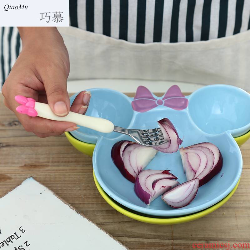 Qiao mu creative breakfast tray chromatic tableware ceramics children cartoon sculpt frame plates Minnie mickey
