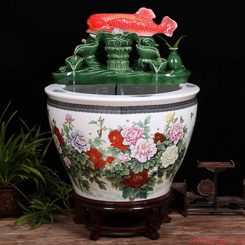 Jingdezhen ceramic floor circulating water tank large koi sitting room office furnishing articles courtyard vats