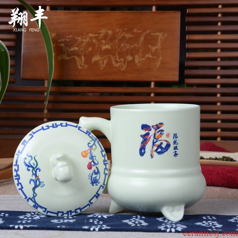Qiao mu ceramic cups with cover filter cup meeting office cup tea collection painting gift mugs