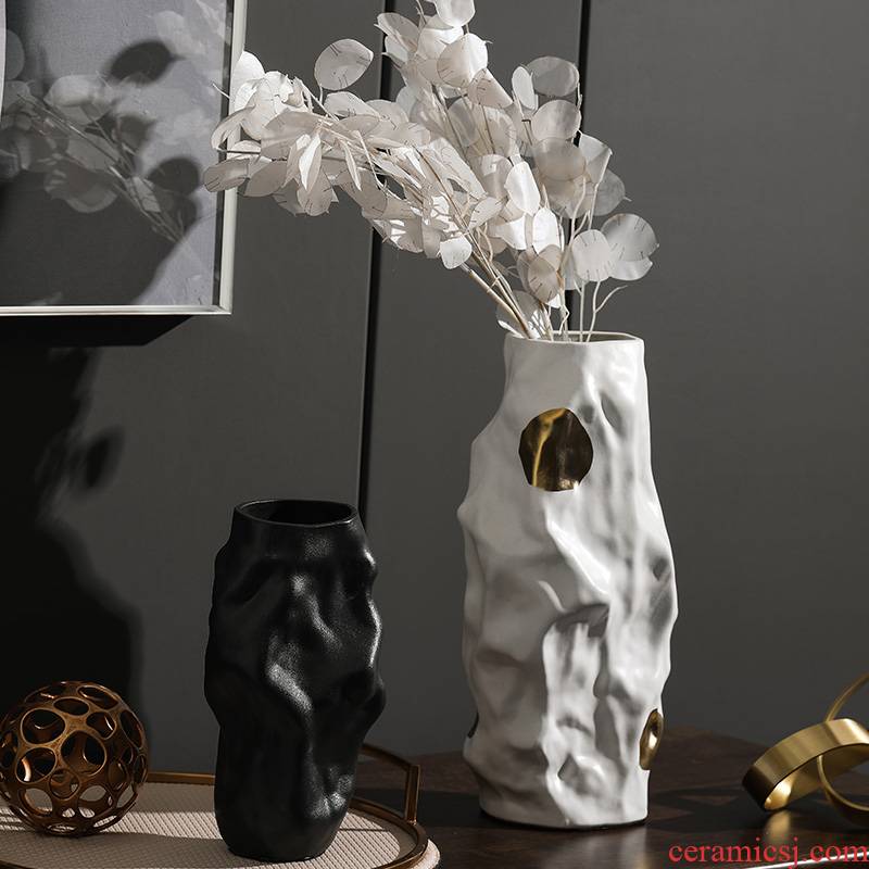 Rain tong household villa vase geometric fold vases, ceramic porcelain light soft decoration key-2 luxury furnishing articles example room