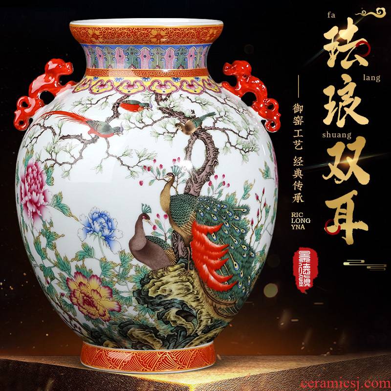 Archaize of jingdezhen ceramics colored enamel ears vase furnishing articles sitting room flower arranging the study of Chinese style household adornment