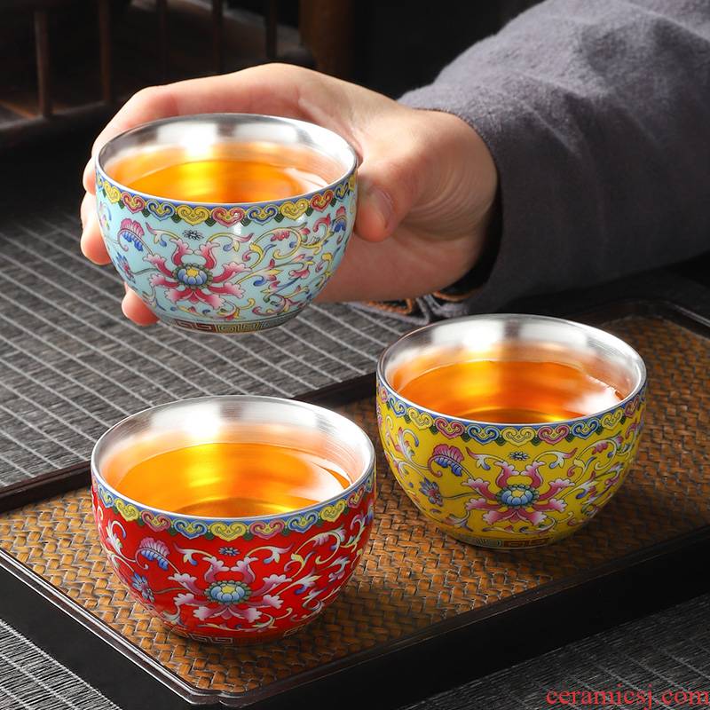Jingdezhen porcelain enamel masters cup single cup of female kung fu tea cup silver cup personal special sample tea cup