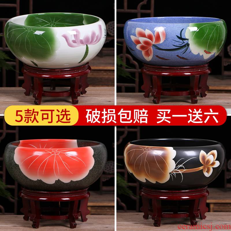 Art spirit of jingdezhen ceramic decorative fish tank urgent need desktop tortoise cylinder refers to basin goldfish bowl lotus cylinder cylinder