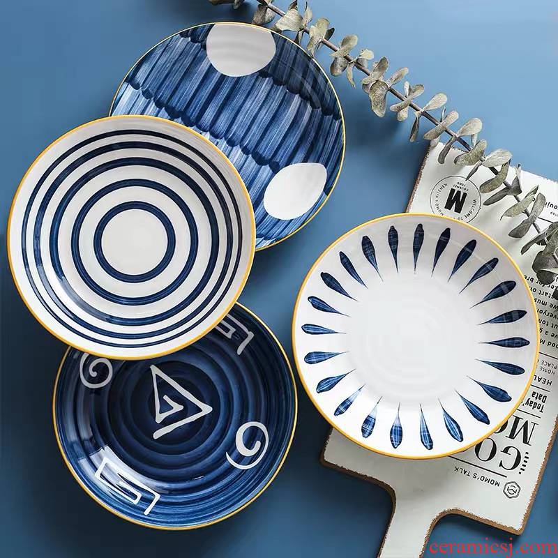 Japanese creative ceramic household food dish Nordic web celebrity deep dish soup plate breakfast tray FanPan dish hand - made tableware