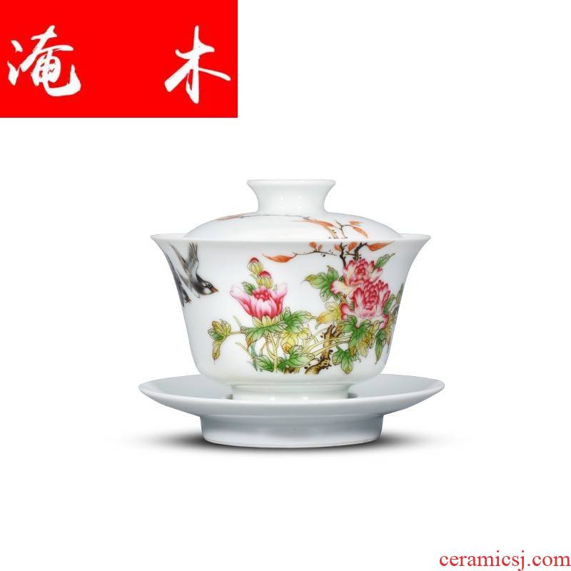 Submerged wood jingdezhen colored enamel hand - made painting of flowers and manual three tureen kung fu tea bowl