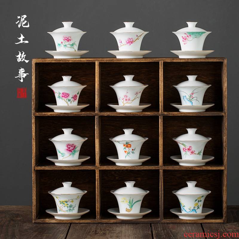 Jingdezhen pure manual thin body white porcelain tureen cup single kunfu tea mercifully with a bowl with water chestnut try small bowl