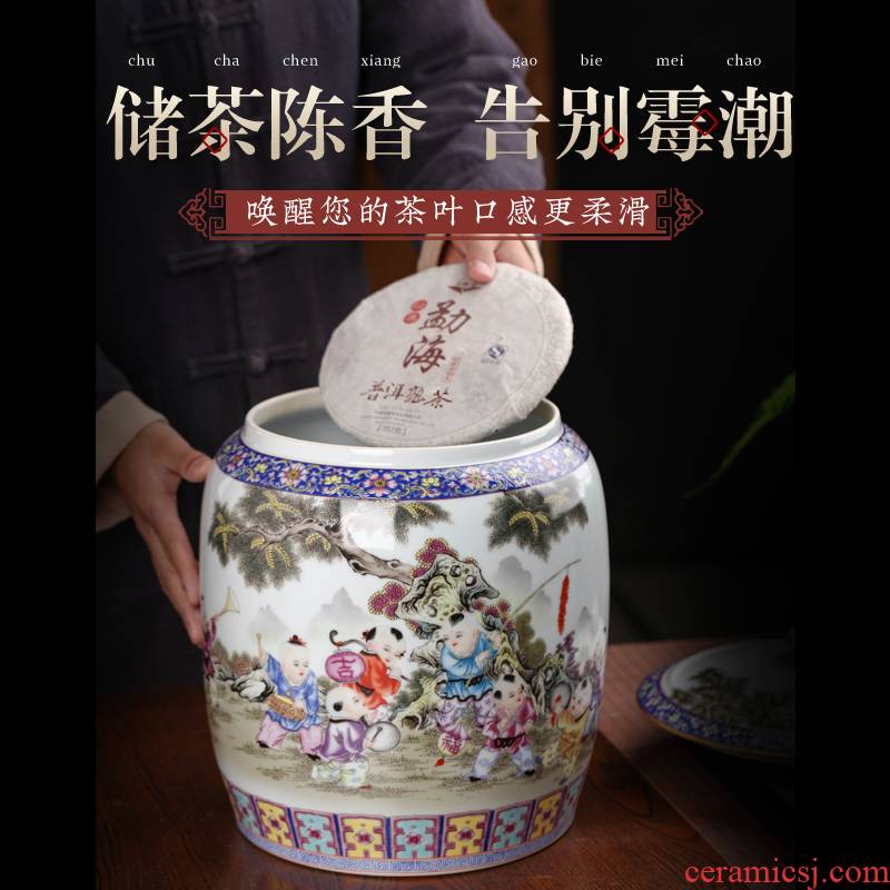 Jingdezhen bread seven large flap pu 'er tea pot ceramics storage tanks seal pot of Chinese style