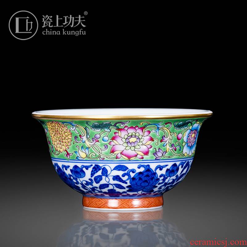 Jingdezhen blue and white colored enamel pressure pure hand - made ceramic cup masters hand cup kung fu tea tea cup sample tea cup