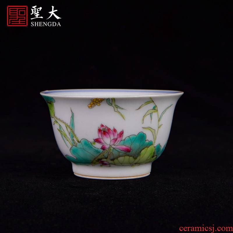 Santa teacups hand - made ceramic kung fu masters cup of jingdezhen blue and white tie up branch lotus powder enamel lotus tea sample tea cup