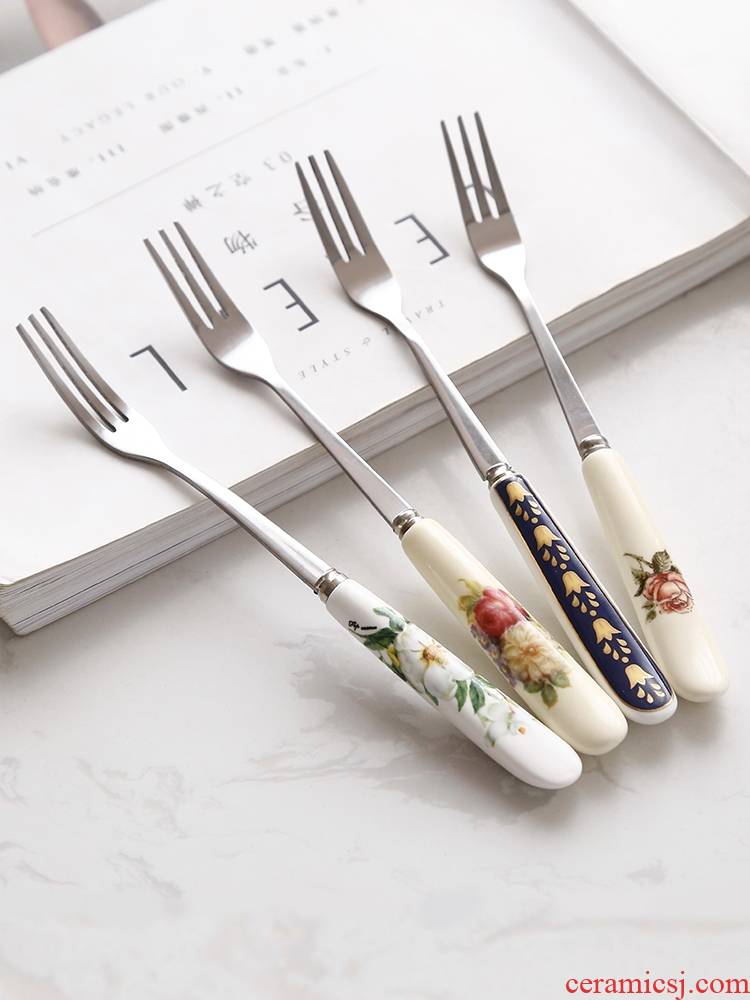 For European ceramic fruit fork handle small fork creative fashion restaurant dessert fork watermelon fruit to sign