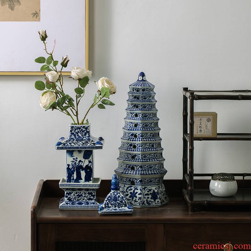 Jingdezhen ceramics wenchang tower of modern Chinese style and exquisite pagoda town home furnishing articles 10 layer wine porch rich ancient frame