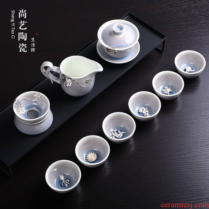Jingdezhen silver moonlight creative office ceramic up of a complete set of kung fu tea set reasonable teapot teacup suits for